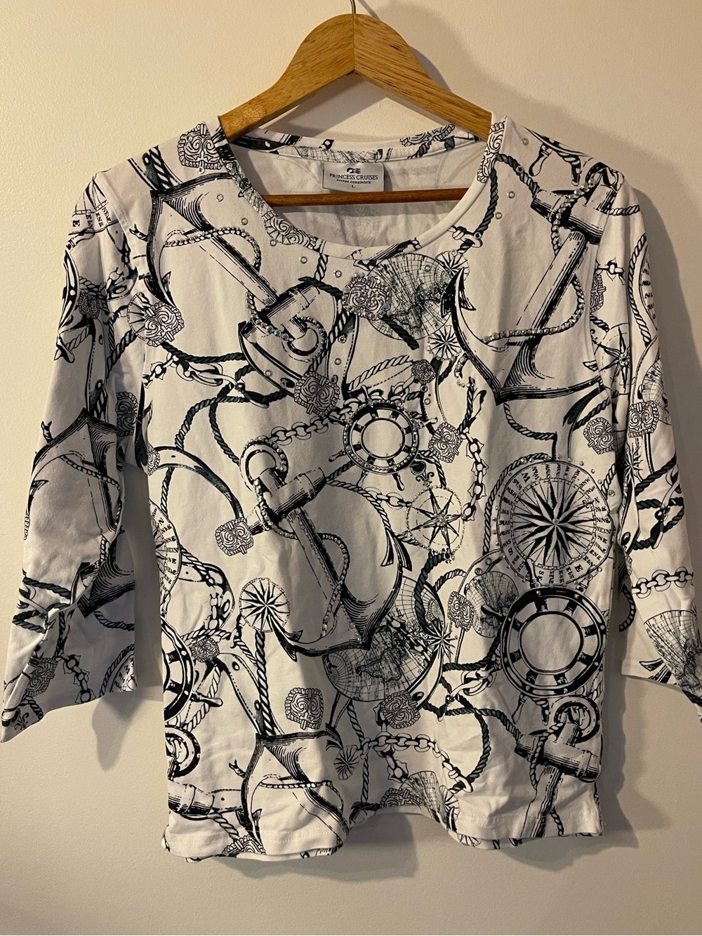 Princess Cruises Nautical Anchor Rhinestone Top L